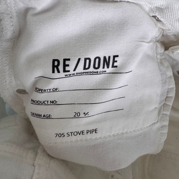 Re/Done 70s Stove Pipe Jeans Womens 27 White Distressed Denim Cropped Raw Hem - Picture 11 of 15